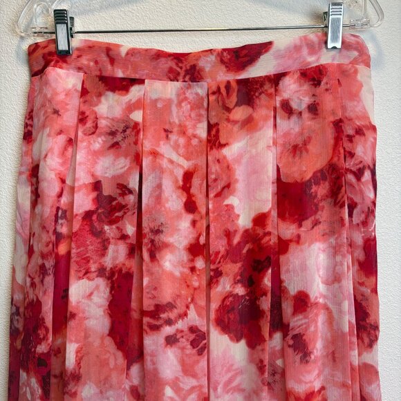 Roz & Ali Floral Ciffon Skirt Size 12 Pink Red Flowers Elastic Back Waist Zip - Picture 4 of 9
